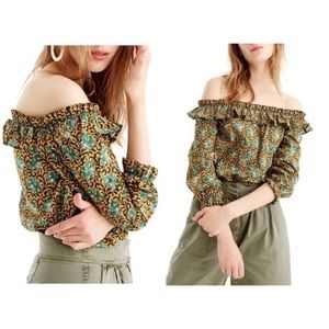 J. Crew Ratti Elephant Print Ruffle Off The Shoulder Top, Size 10